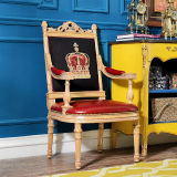 法式新古典欧洲进口白榉木家具 红黑色带扶手国王单椅餐椅Q预定