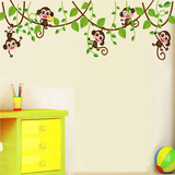 卡通墙贴儿童房猴子戏耍贴画幼儿园教室背景墙装饰可移除墙纸壁画