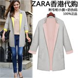 Zara正品女装代购 2015春季新款呢子外套欧美中长款修身毛呢外套