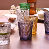 复古玻璃杯 欧式浮雕水杯家用茶杯 果汁杯 牛奶杯