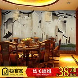 复古怀旧江南水墨水乡街景建筑大型壁画中式餐饮饭店包厢墙纸壁纸