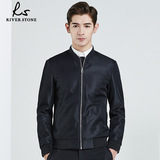 RS商场同款正品 2016春款韩版修身夹克 潮男士黑色休闲长袖外套