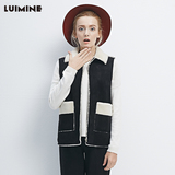 LUIMINE2015冬装新款麂皮羊羔绒背心显瘦马甲时尚修身机车马夹 女
