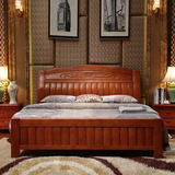 实木床1.8米双人床简约现代经济型成人卧室家具雕花储物床1.5m