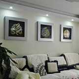 墙壁装饰画现代简约客厅有框三联立体实木浮雕发财树拼套组合挂画