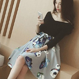 韩国代购蘑菇街2016春装新款韩版女装性感显瘦印花套装裙连衣裙潮