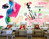 手绘化妆品店时尚美女指甲油背景墙纸粉色梦幻美容美甲壁纸3D壁画