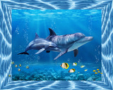 3D海底世界大型壁画 壁纸墙布 电视背景墙儿童房海豚海洋鱼墙纸