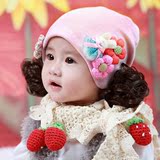 韩版女宝宝棉布套头帽婴儿套头假发帽春秋款新生儿女0-1-2岁帽子