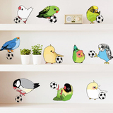 卡通小鸟踢足球墙贴纸 可爱餐厅厨房冰箱贴 创意卧室儿童房随心贴