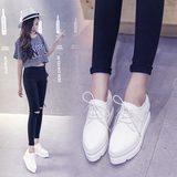 韩国正品代购夏季系带厚底松糕鞋女白色单鞋女鞋坡跟小白鞋尖头鞋