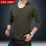 AFS JEEP新款秋季男士长袖T恤薄款   纯色圆领修身春秋款打底衫