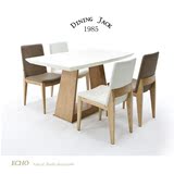 田园简约宜家大理石餐桌椅组合白色石面长方形饭桌水曲柳实木餐椅