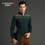 K-boxing/劲霸男衬衣2015秋季新款男士正品休闲长袖衬衫