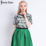 jessy line2016春装新款 杰茜莱甜美百搭印花字母拼贴短袖T恤 女