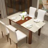 新款简约大理石餐桌烤漆工艺钢化玻璃长方形餐桌椅组合6人家具