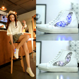 韩版女鞋春夏季新款学生板鞋高帮平底运动鞋七彩发光鞋LED荧光鞋