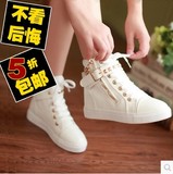 2016春夏新款韩版内增高球鞋学生白色高帮松糕帆布鞋女平底布鞋潮