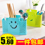 包邮 挂式厨房筷笼 吸盘筷子筒 三格沥水筷子架筷笼子餐具架筷子