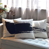 现代中式风格抱枕套装三个简单创意黑白相间沙发靠垫优质棉麻面料