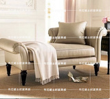 美式乡村贵妃椅法式躺椅欧式客厅卧室实木双人棉麻布艺沙发椅定制