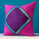 家装狂欢节夕子色彩布艺作品集紫色玫红麂皮绒菱形款抱枕沙发靠垫