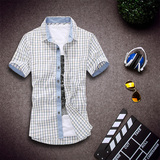 男士短袖衬衫纯色韩版修身夏天职业商务休闲白寸衣服潮男衬衣套装