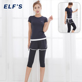 韩国短袖假两件七分裤舞蹈瑜伽服套装健身房运动跑步健身服女春夏