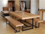 欧式复古餐桌做旧实木餐桌铁艺大板台原木家具餐厅餐桌餐桌椅组合
