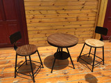 铁艺咖啡桌椅 可升降茶几 做旧圆桌 复古实木小茶几 阳台吧台组合