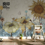 良印创意田园花卉壁纸艺术复古美式客厅背景墙纸墙布个性定制壁画