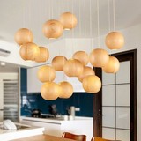 美式吊灯现代简约实木艺术创意个性灯具酒吧餐厅客厅木头圆球吊灯
