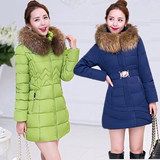 2015冬装新款大毛领羽绒棉衣女中长款韩版超大码加厚修身棉服外套