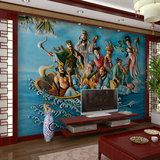 现代中式浮雕立体大型壁画墙纸3D壁纸客厅沙发电视背景墙八仙过海