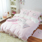 韩版卡通hello kitty纯棉四件套 刺绣卡通KT儿童床裙床上床品包邮