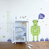 墙贴纸 幼儿园儿童房卧室沙发背景卡通贴画机器人小汽车身高尺