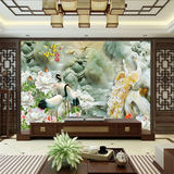 大型3D立体玉雕家和孔雀牡丹花山水装饰壁画客厅电视背景墙纸壁纸
