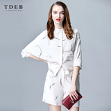 TDEB欧美大牌真丝套装 桑蚕丝花色两件套2016夏装新款蝙蝠袖女装