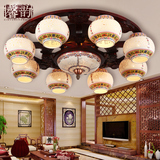 仿古中式陶瓷灯吸顶灯圆形客厅灯 古典大气餐厅卧室实木灯具灯饰