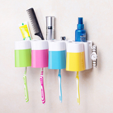 包邮强力壁挂三口之家洗漱套装牙刷架漱口杯 刷牙杯自动挤牙膏器