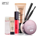 ZFC 初学者化妆品套装 高清粉底液+高清蜜粉+唇彩+眉笔 全套彩妆