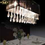 长方形饭厅灯美式餐厅灯黑色拉丝灯 LED水晶餐吊灯调光调色