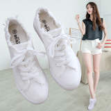 2016夏季新款白色帆布鞋女平跟韩版休闲板鞋女球鞋平底系带小白鞋
