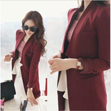 2016女装韩版春秋装新款大衣 长袖修身小西装中长款羊毛呢子外套