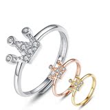 韩版戒指 都市女款可爱满钻皇冠戒指 S925纯银饰品免费刻字 包邮