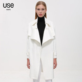 USE2016春装新品欧美简约白色风衣大翻领宽松大码中长廓形外套女