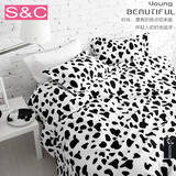 奶牛黑白斑点纯棉单双人床单被套加密加厚斜纹全棉布床上用品定做