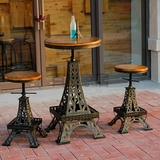 创意铁塔实木圆桌复古铁艺酒吧升降桌椅休闲咖啡厅奶茶店桌椅组合