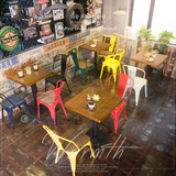 咖啡厅桌椅 探鱼烤鱼店工业风主题餐厅铁艺快餐店 奶茶甜品店桌椅