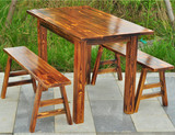 桌子餐松木餐桌椅组合长方形田园地中海全实木家具餐桌饭桌板凳家